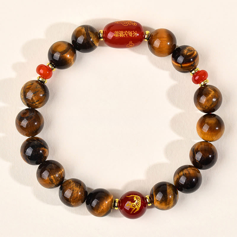Wear FengShui 12 Chinese Zodiac Natural Tiger Eye Red Agate Protection Bracelet