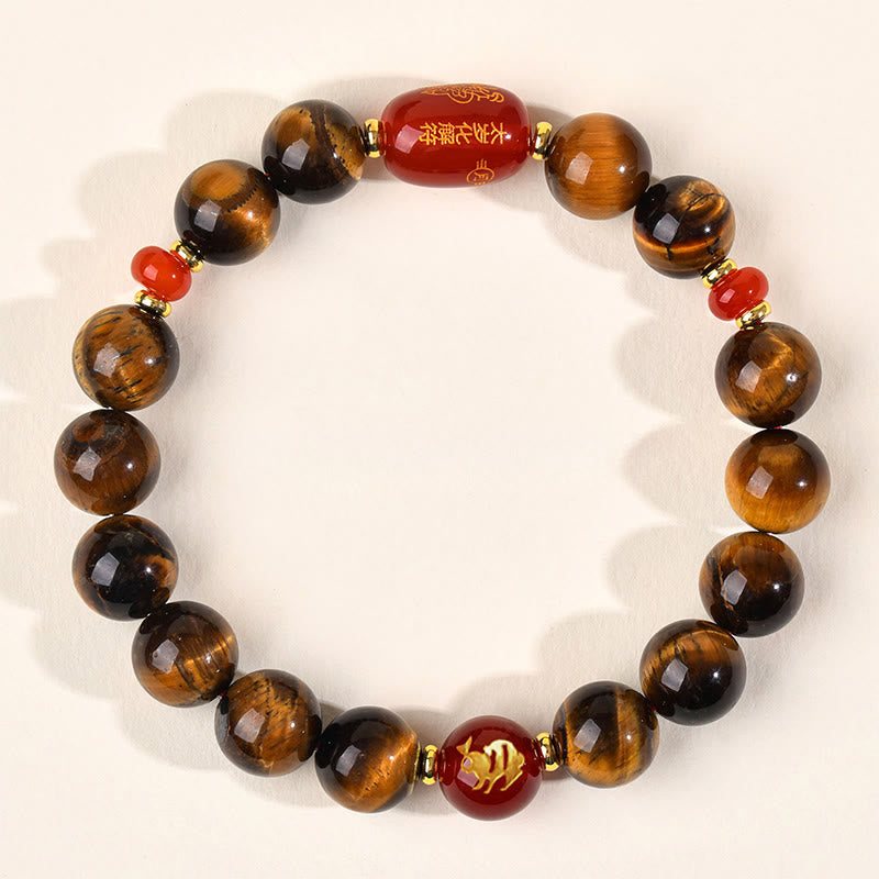 Wear FengShui 12 Chinese Zodiac Natural Tiger Eye Red Agate Protection Bracelet