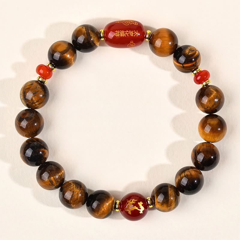 Wear FengShui 12 Chinese Zodiac Natural Tiger Eye Red Agate Protection Bracelet