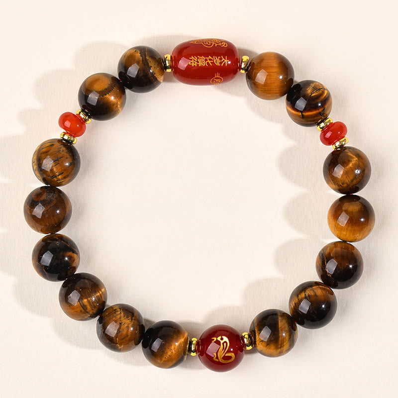 Wear FengShui 12 Chinese Zodiac Natural Tiger Eye Red Agate Protection Bracelet