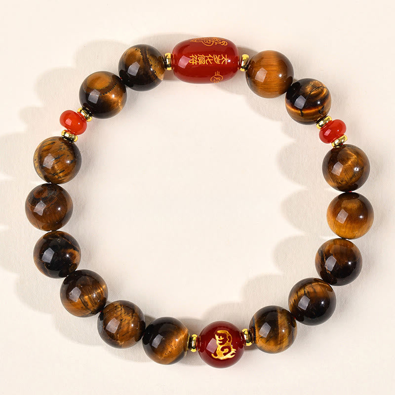 Wear FengShui 12 Chinese Zodiac Natural Tiger Eye Red Agate Protection Bracelet
