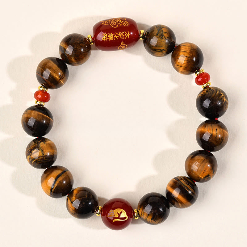 Wear FengShui 12 Chinese Zodiac Natural Tiger Eye Red Agate Protection Bracelet