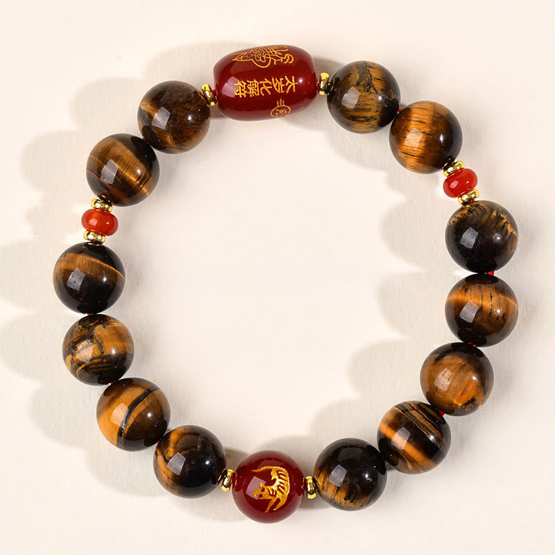 Wear FengShui 12 Chinese Zodiac Natural Tiger Eye Red Agate Protection Bracelet