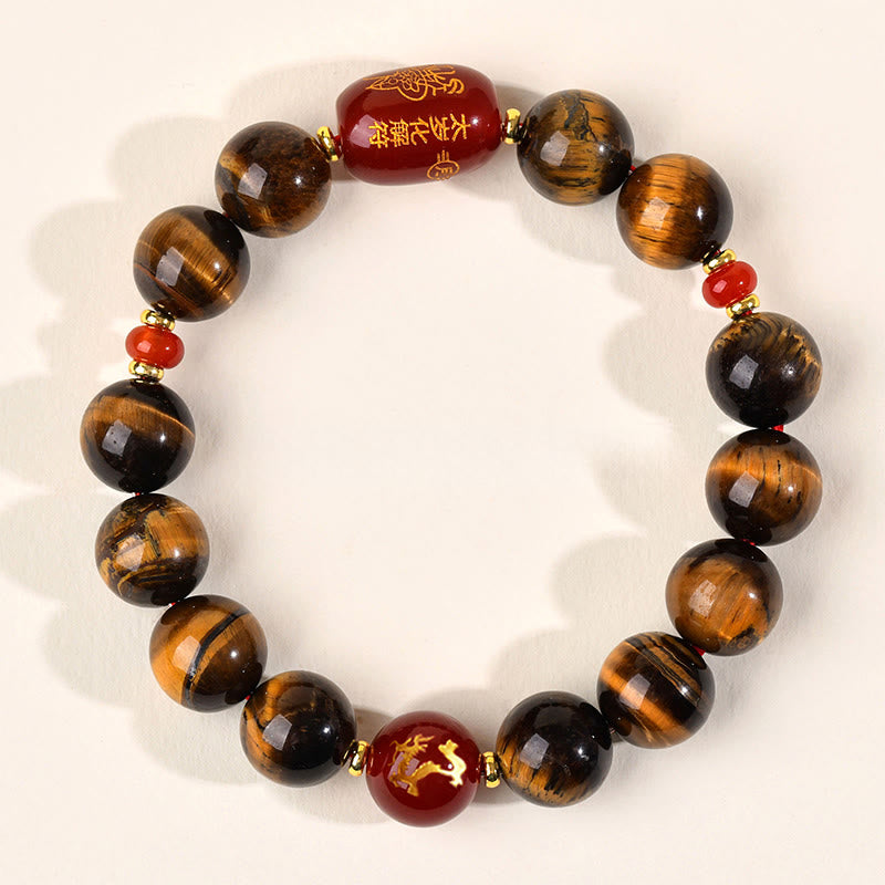 Wear FengShui 12 Chinese Zodiac Natural Tiger Eye Red Agate Protection Bracelet