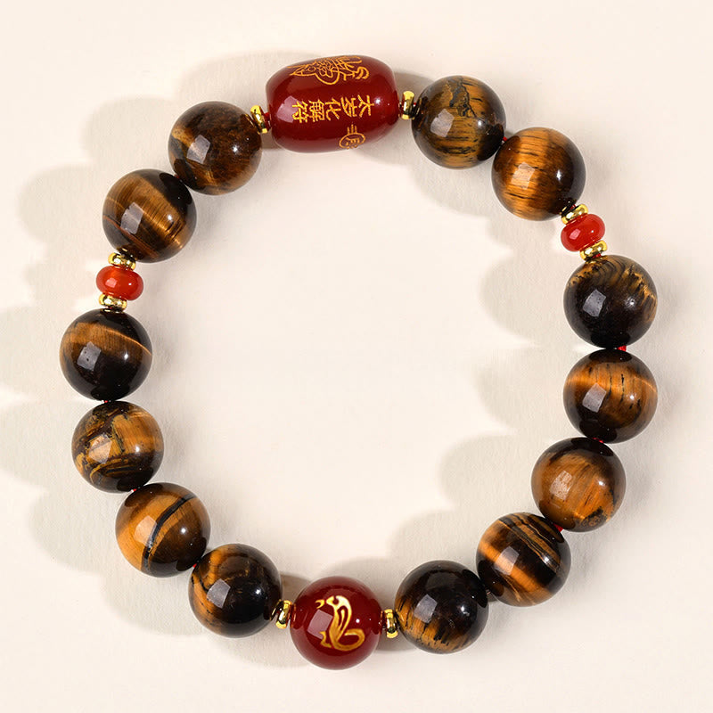 Wear FengShui 12 Chinese Zodiac Natural Tiger Eye Red Agate Protection Bracelet