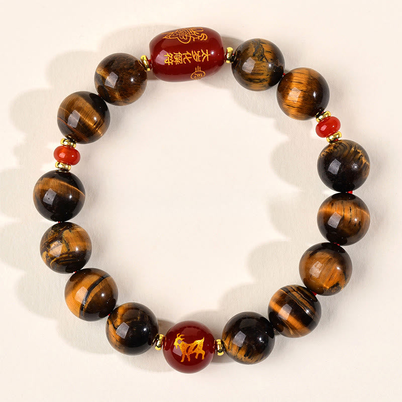 Wear FengShui 12 Chinese Zodiac Natural Tiger Eye Red Agate Protection Bracelet