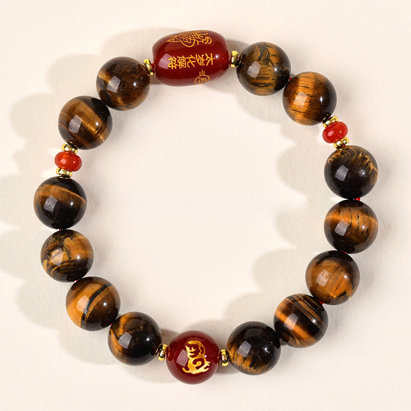 Wear FengShui 12 Chinese Zodiac Natural Tiger Eye Red Agate Protection Bracelet