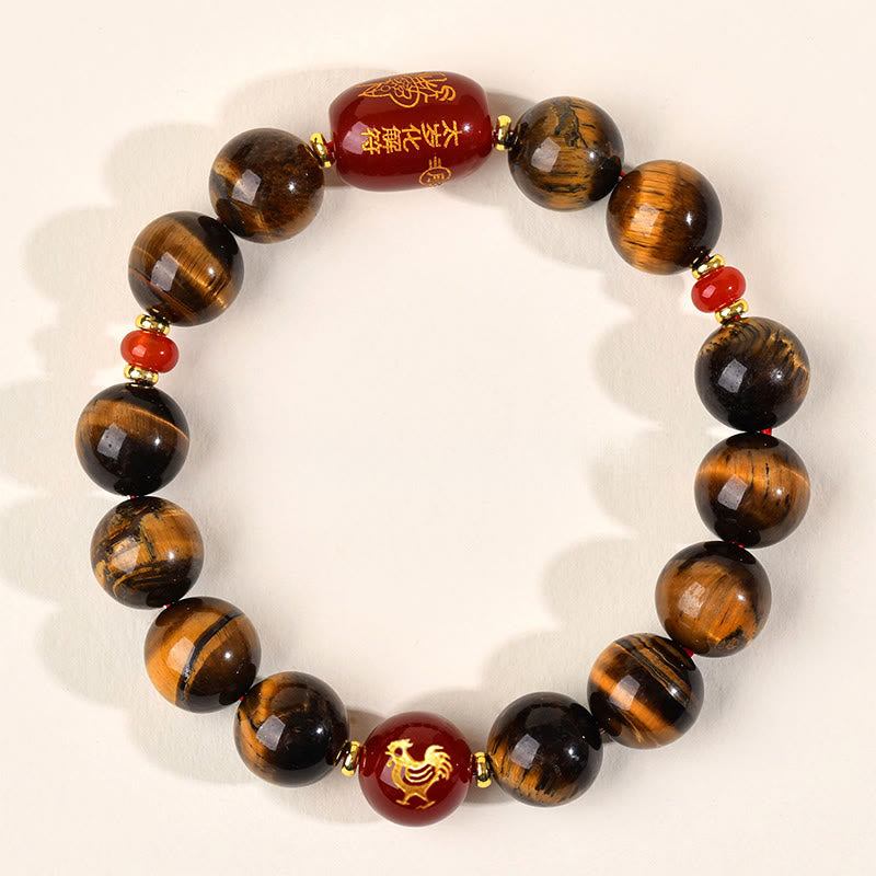 Wear FengShui 12 Chinese Zodiac Natural Tiger Eye Red Agate Protection Bracelet