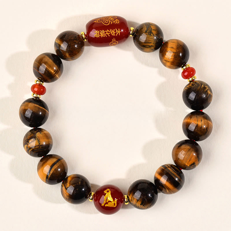 Wear FengShui 12 Chinese Zodiac Natural Tiger Eye Red Agate Protection Bracelet