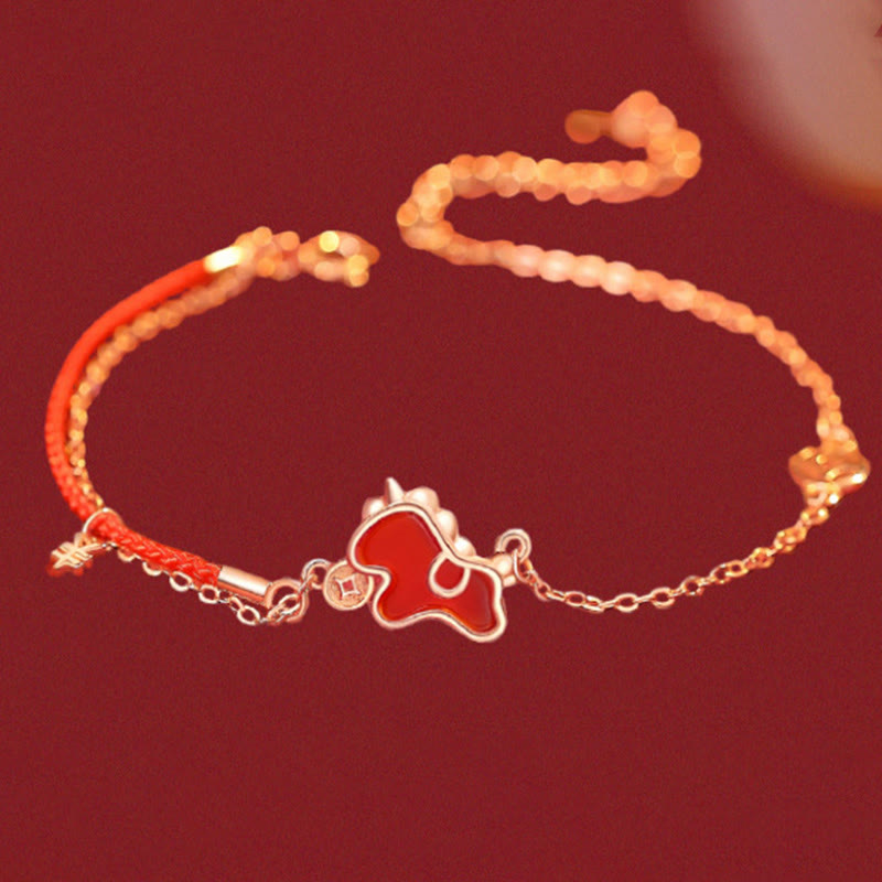 Wear FengShui 925 Sterling Silver Year Of The Horse Coin Charm Red Agate Blessing Necklace Pendant