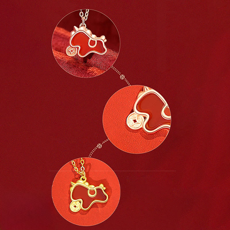 Wear FengShui 925 Sterling Silver Coin Red Agate Year Of The Horse Asymmetric Protection Earrings