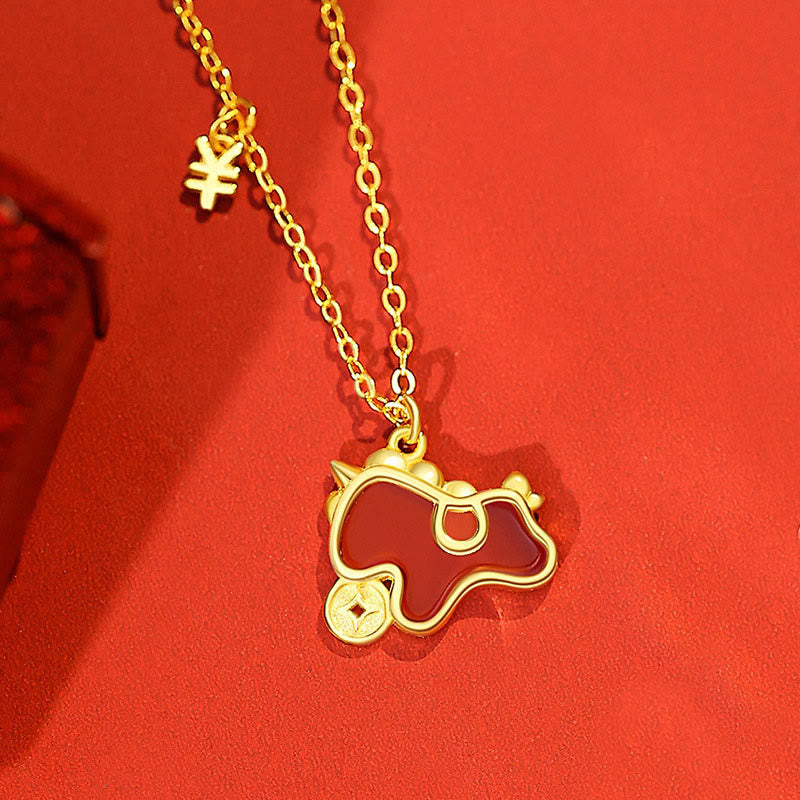Wear FengShui 925 Sterling Silver Year Of The Horse Coin Charm Red Agate Blessing Necklace Pendant