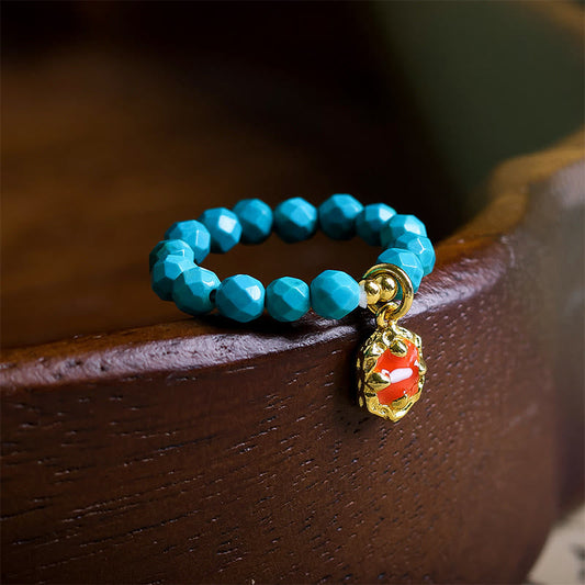 Wear FengShui 4mm Ultra-Fine Turquoise Faceted Bead Design Strength Elastic Ring