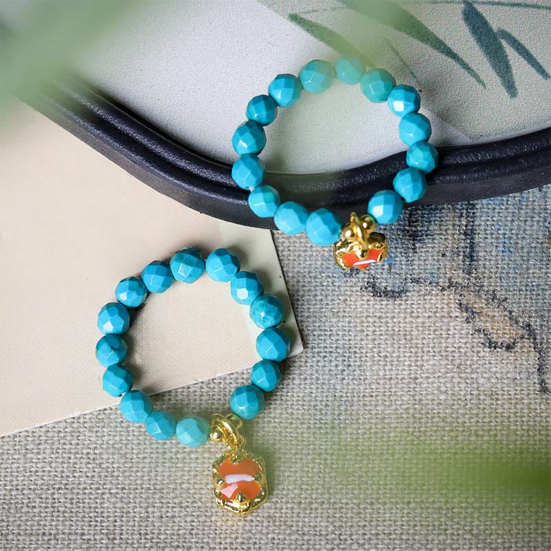 Wear FengShui 4mm Ultra-Fine Turquoise Faceted Bead Design Strength Elastic Ring