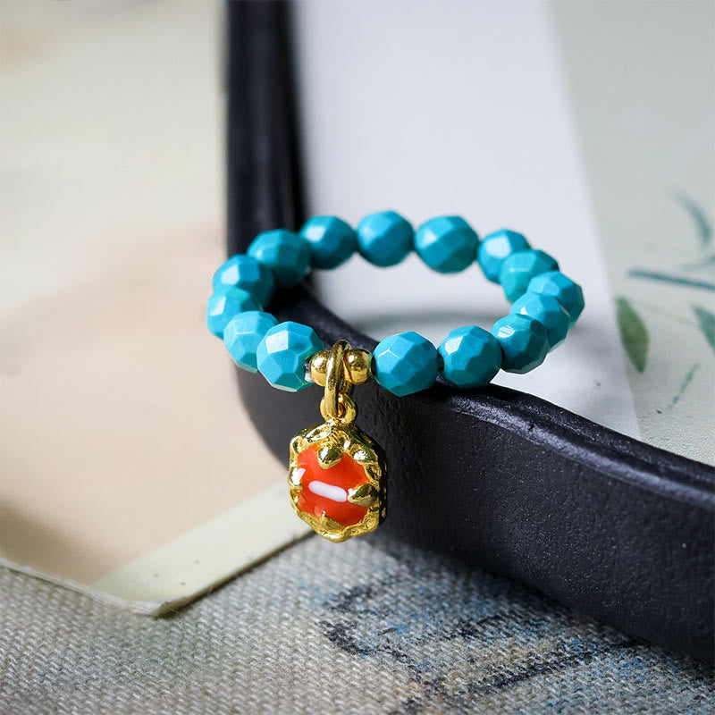 Wear FengShui 4mm Ultra-Fine Turquoise Faceted Bead Design Strength Elastic Ring