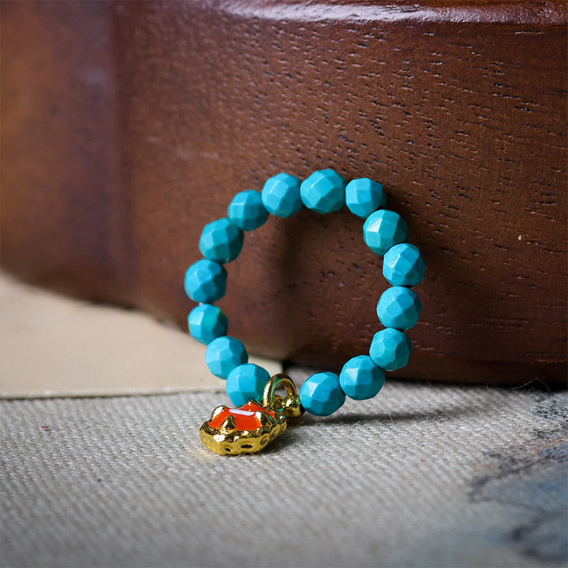 Wear FengShui 4mm Ultra-Fine Turquoise Faceted Bead Design Strength Elastic Ring