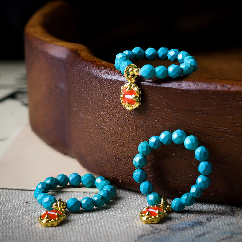 Wear FengShui 4mm Ultra-Fine Turquoise Faceted Bead Design Strength Elastic Ring