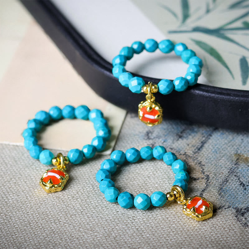 Wear FengShui 4mm Ultra-Fine Turquoise Faceted Bead Design Strength Elastic Ring
