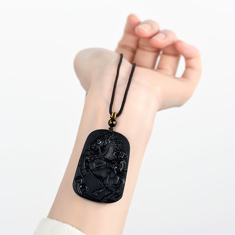 Wear FengShui Year of the Horse Natural Black Obsidian Strength Necklace Pendant