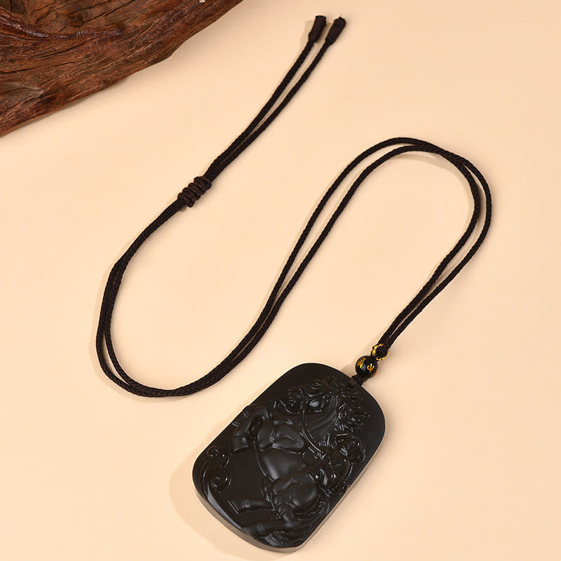 Wear FengShui Year of the Horse Natural Black Obsidian Strength Necklace Pendant
