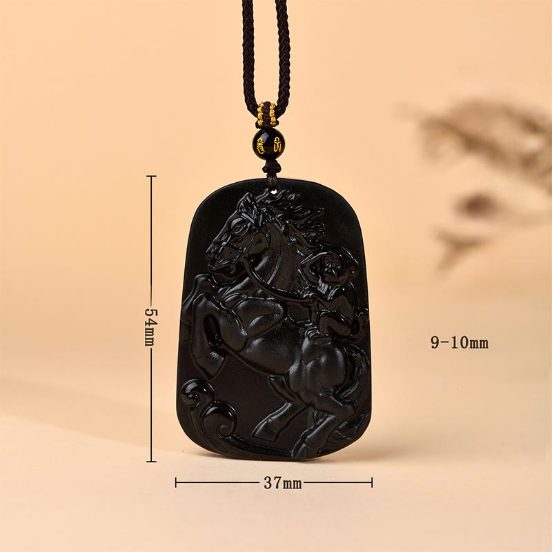 Wear FengShui Year of the Horse Natural Black Obsidian Strength Necklace Pendant