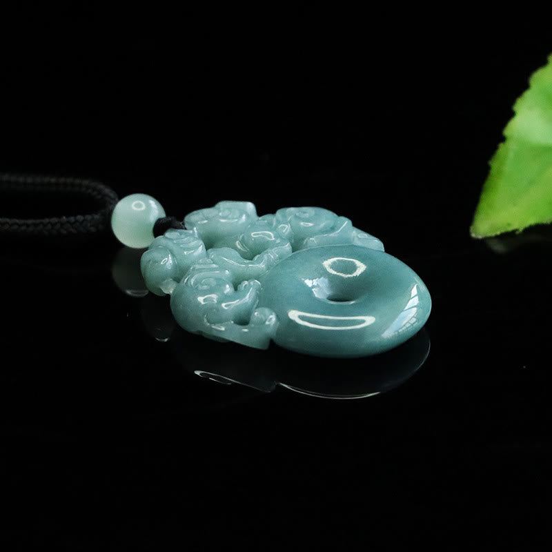 Wear FengShui Double PiXiu Jade Peace Buckle Wealth Luck String Necklace Pendant