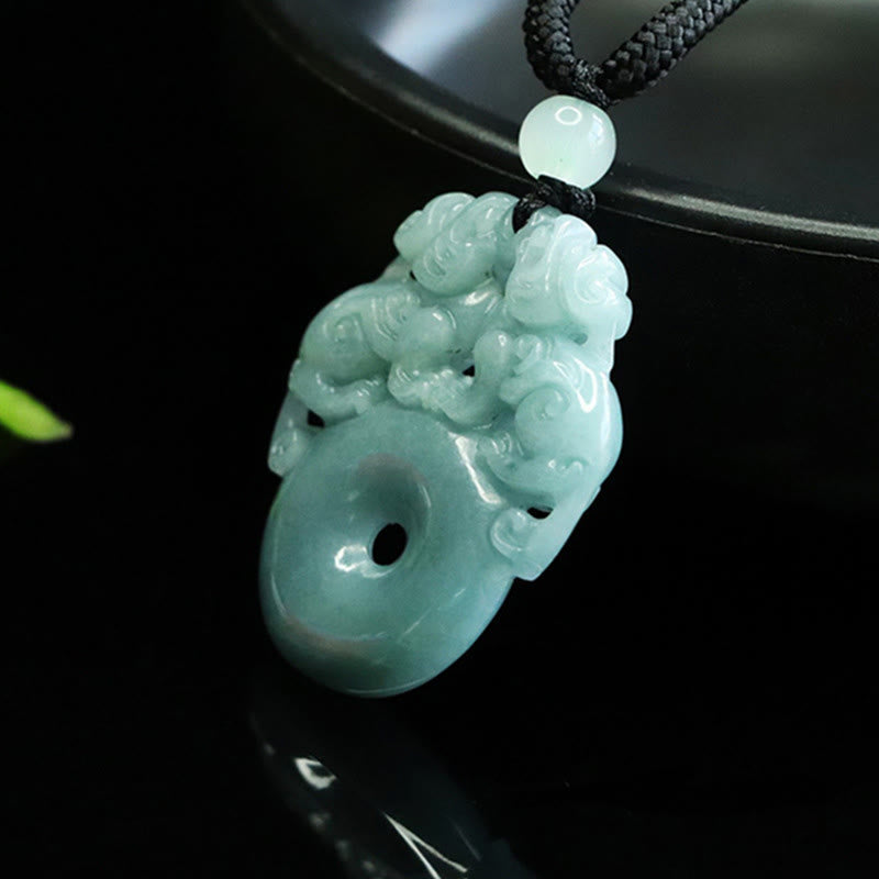 Wear FengShui Double PiXiu Jade Peace Buckle Wealth Luck String Necklace Pendant