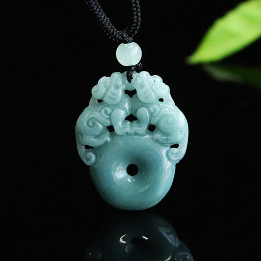 Wear FengShui Double PiXiu Jade Peace Buckle Wealth Luck String Necklace Pendant
