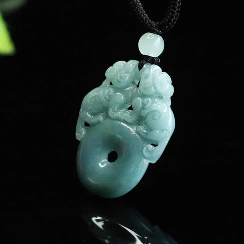 Wear FengShui Double PiXiu Jade Peace Buckle Wealth Luck String Necklace Pendant