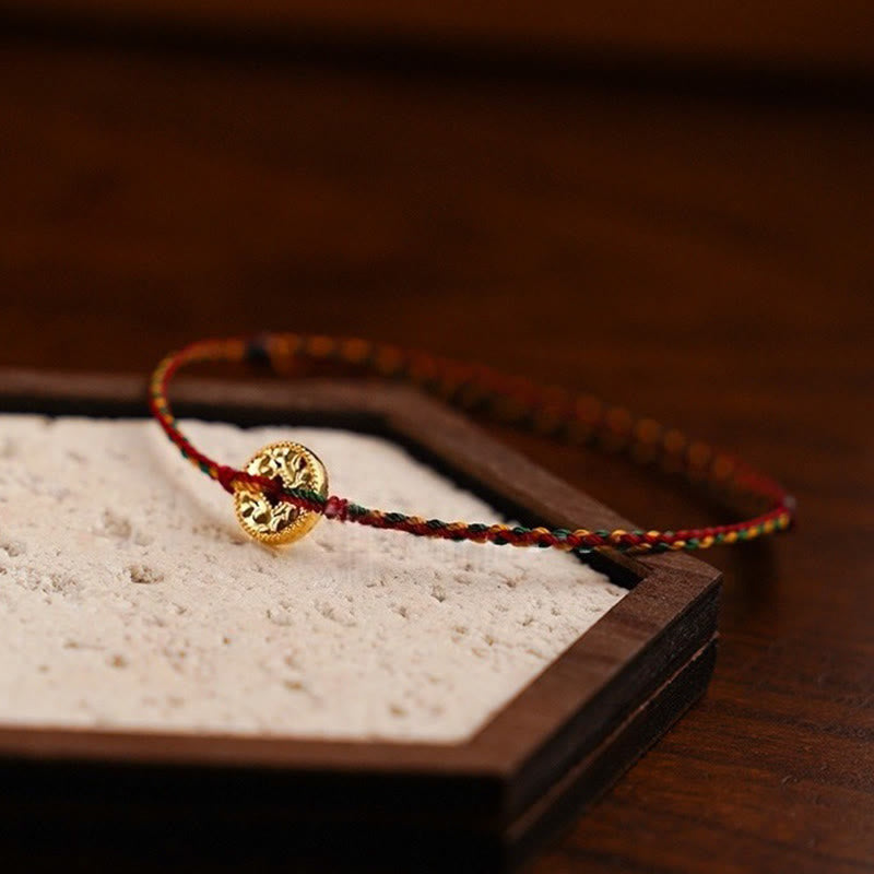 Wear FengShui Handmade Copper Coins Charm Connection Braided String Adjustable Bracelet Anklet
