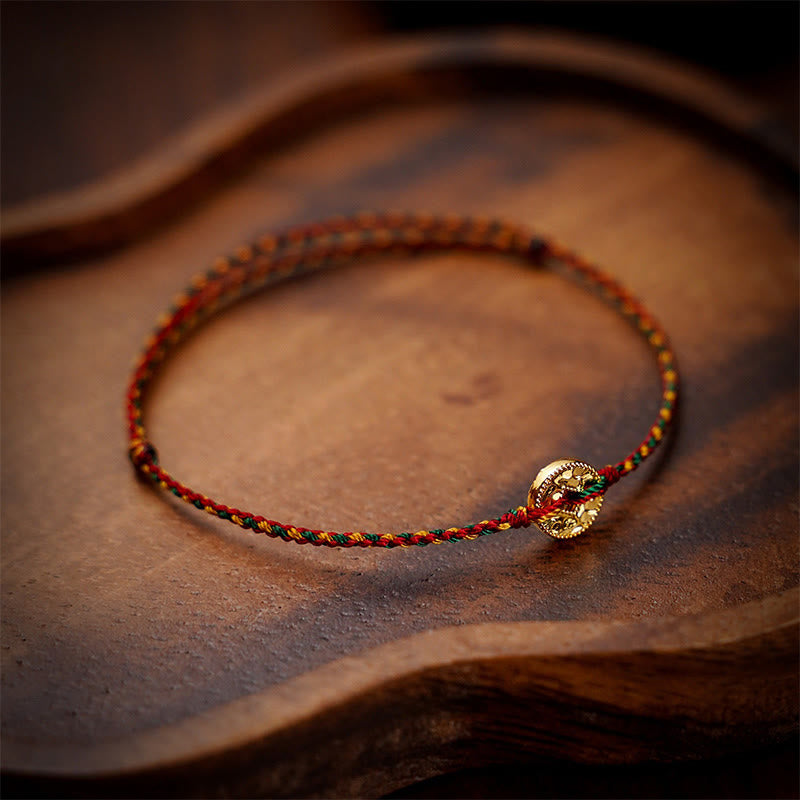 Wear FengShui Handmade Copper Coins Charm Connection Braided String Adjustable Bracelet Anklet