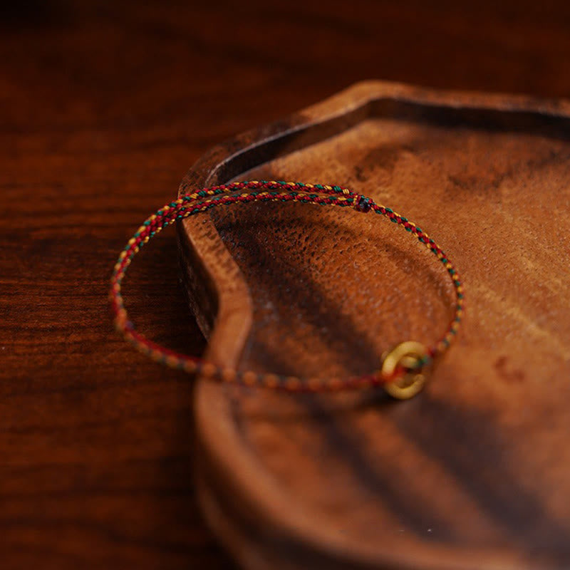 Wear FengShui Handmade Copper Coins Charm Connection Braided String Adjustable Bracelet Anklet