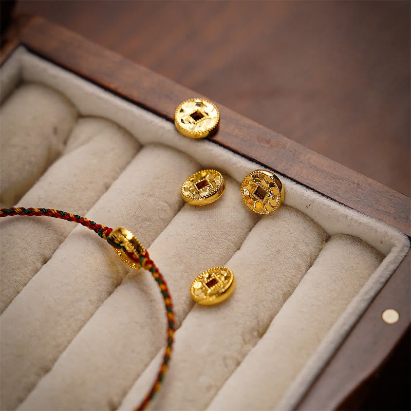 Wear FengShui Handmade Copper Coins Charm Connection Braided String Adjustable Bracelet Anklet