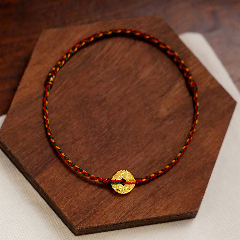 Wear FengShui Handmade Copper Coins Charm Connection Braided String Adjustable Bracelet Anklet