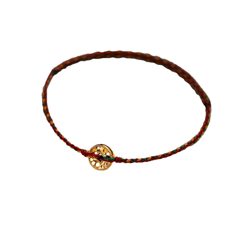 Wear FengShui Handmade Copper Coins Charm Connection Braided String Adjustable Bracelet Anklet