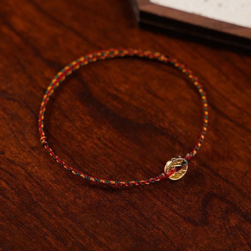 Wear FengShui Handmade Copper Coins Charm Connection Braided String Adjustable Bracelet Anklet