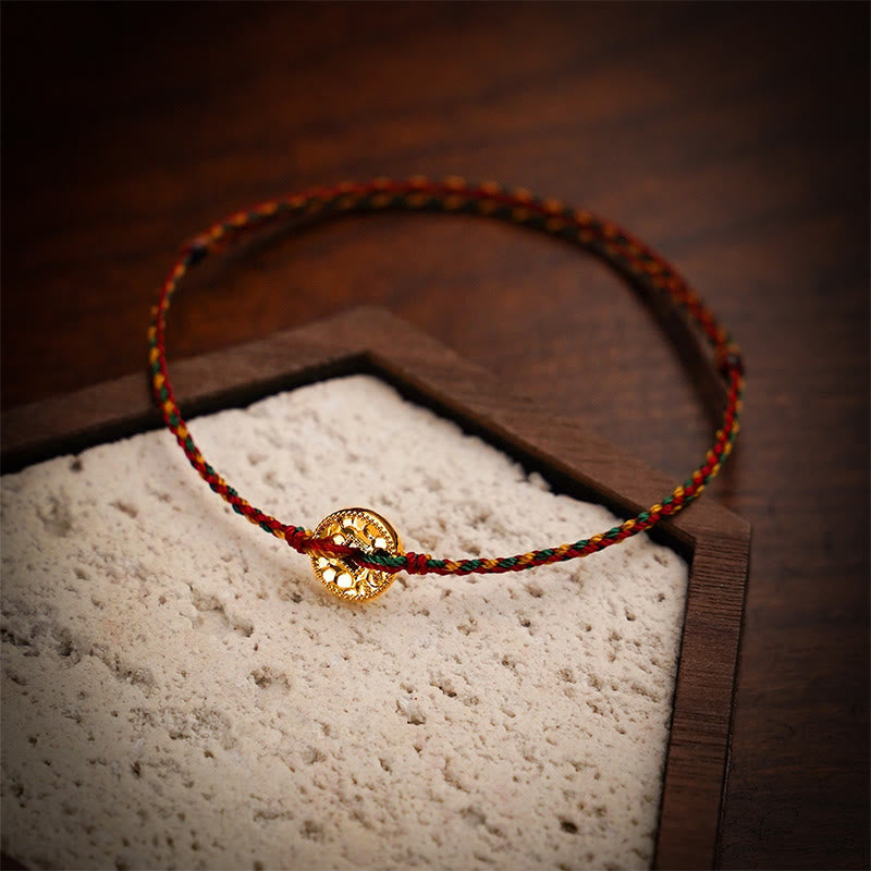 Wear FengShui Handmade Copper Coins Charm Connection Braided String Adjustable Bracelet Anklet