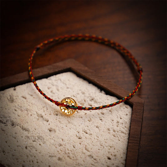 Wear FengShui Handmade Copper Coins Charm Connection Braided String Adjustable Bracelet Anklet