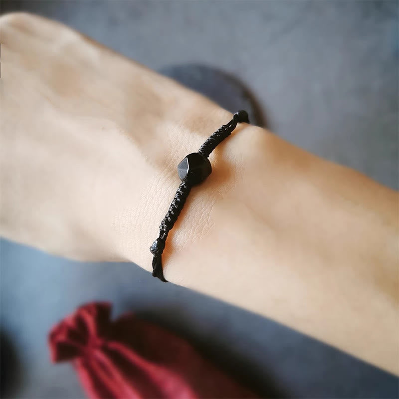 Wear FengShui Natural Black Obsidian String Braided Strength Bracelet