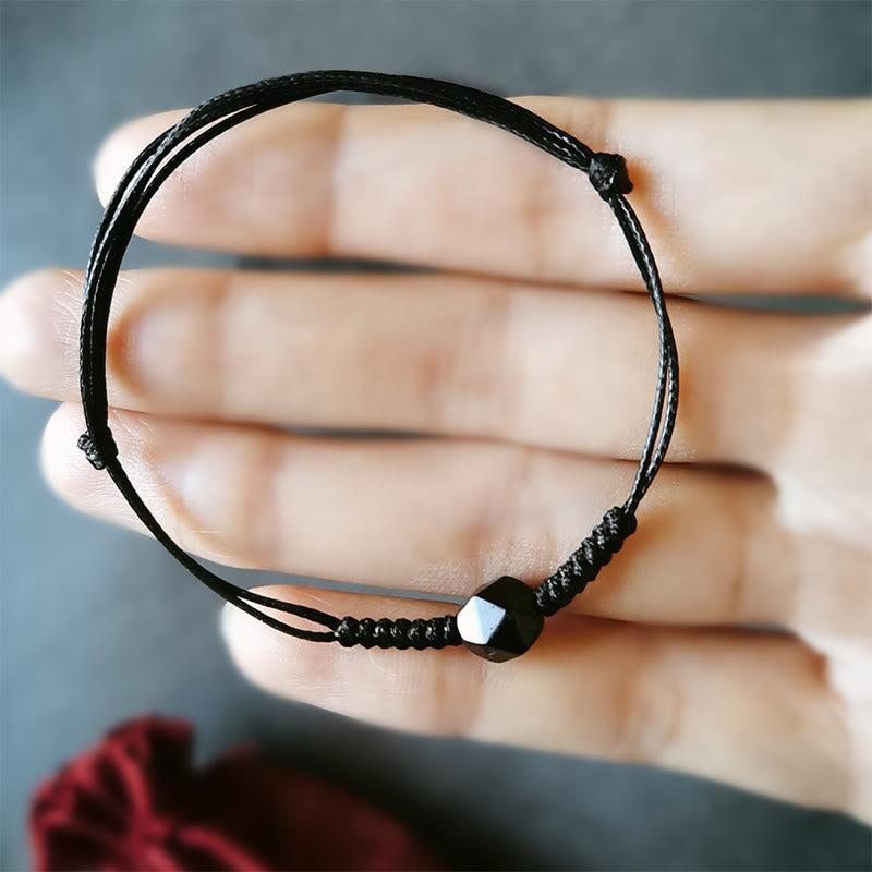 Wear FengShui Natural Black Obsidian String Braided Strength Bracelet