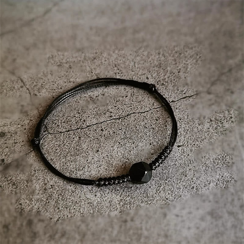 Wear FengShui Natural Black Obsidian String Braided Strength Bracelet