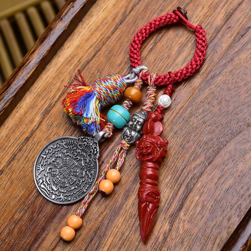 Wear FengShui Chinese Zodiac Nine Palaces Eight Diagrams Buddha Dzi Bead Serenity Key Chain