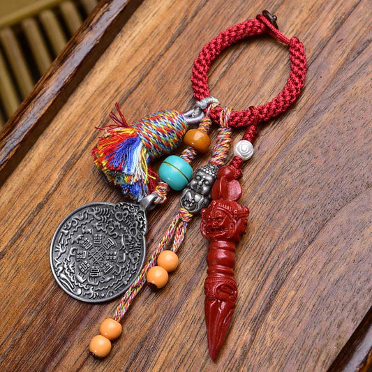 Wear FengShui Chinese Zodiac Nine Palaces Eight Diagrams Buddha Dzi Bead Serenity Key Chain