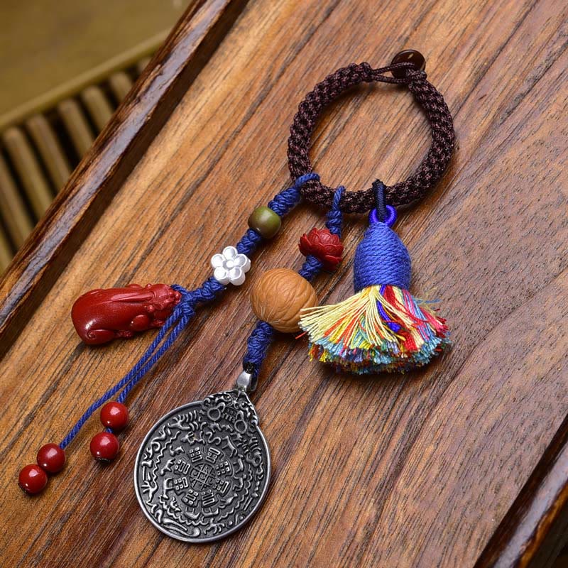 Wear FengShui Chinese Zodiac Nine Palaces Eight Diagrams Buddha Dzi Bead Serenity Key Chain