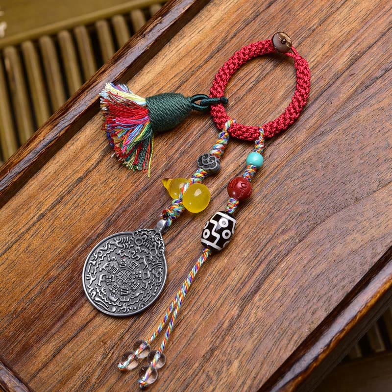 Wear FengShui Chinese Zodiac Nine Palaces Eight Diagrams Buddha Dzi Bead Serenity Key Chain