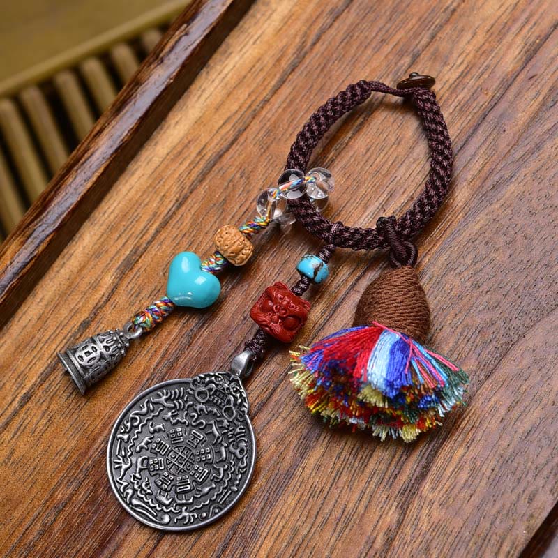 Wear FengShui Chinese Zodiac Nine Palaces Eight Diagrams Buddha Dzi Bead Serenity Key Chain