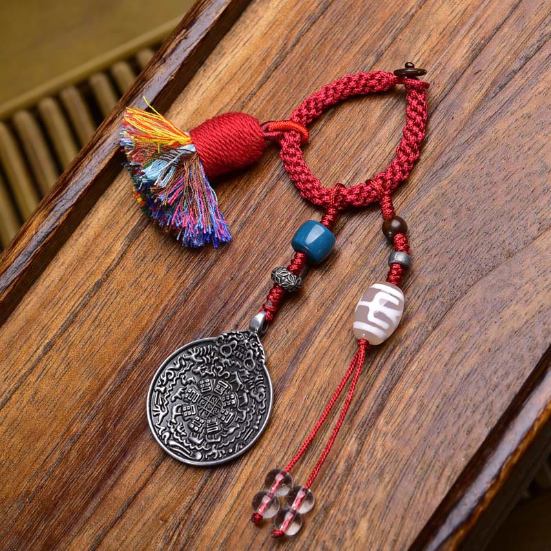 Wear FengShui Chinese Zodiac Nine Palaces Eight Diagrams Buddha Dzi Bead Serenity Key Chain