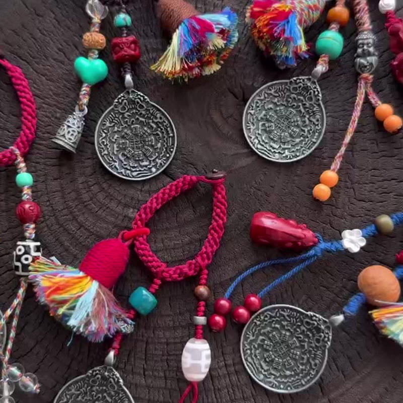 Wear FengShui Chinese Zodiac Nine Palaces Eight Diagrams Buddha Dzi Bead Serenity Key Chain
