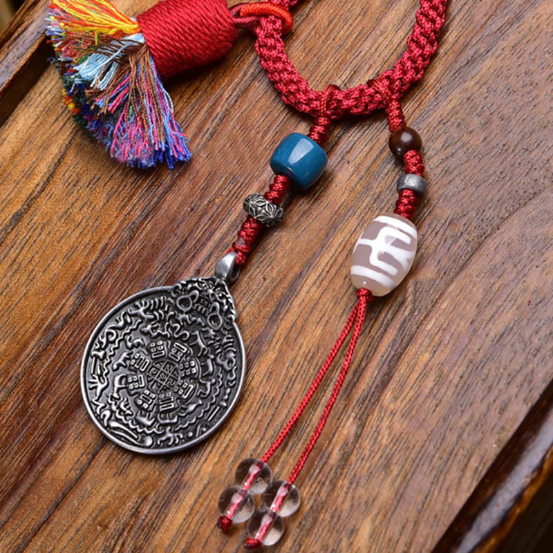 Wear FengShui Chinese Zodiac Nine Palaces Eight Diagrams Buddha Dzi Bead Serenity Key Chain