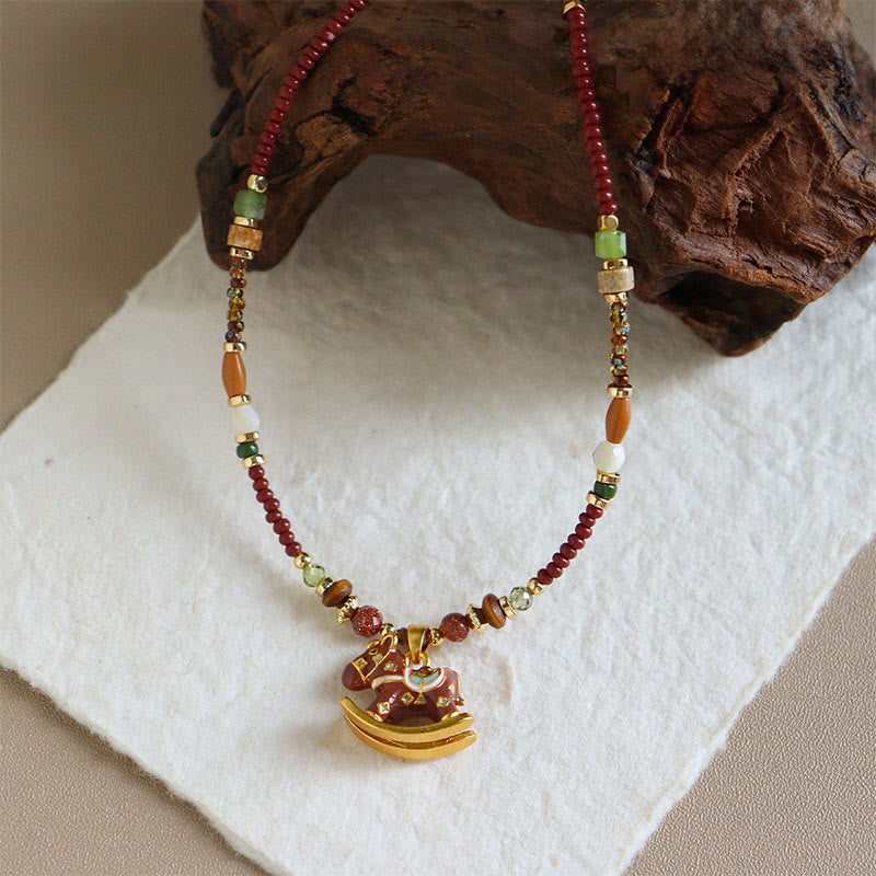 Wear FengShui Year Of The Horse Copper Tiger Eye Various Beads Balance Necklace Pendants